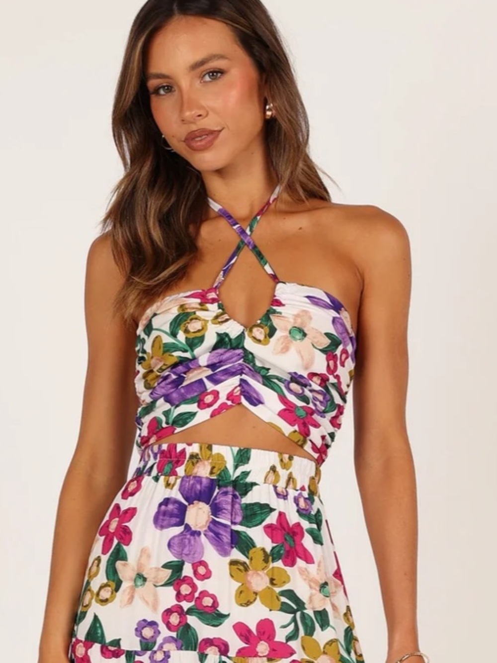 Petal & Pup Kari Tropical Floral Halter Crop Top size XS